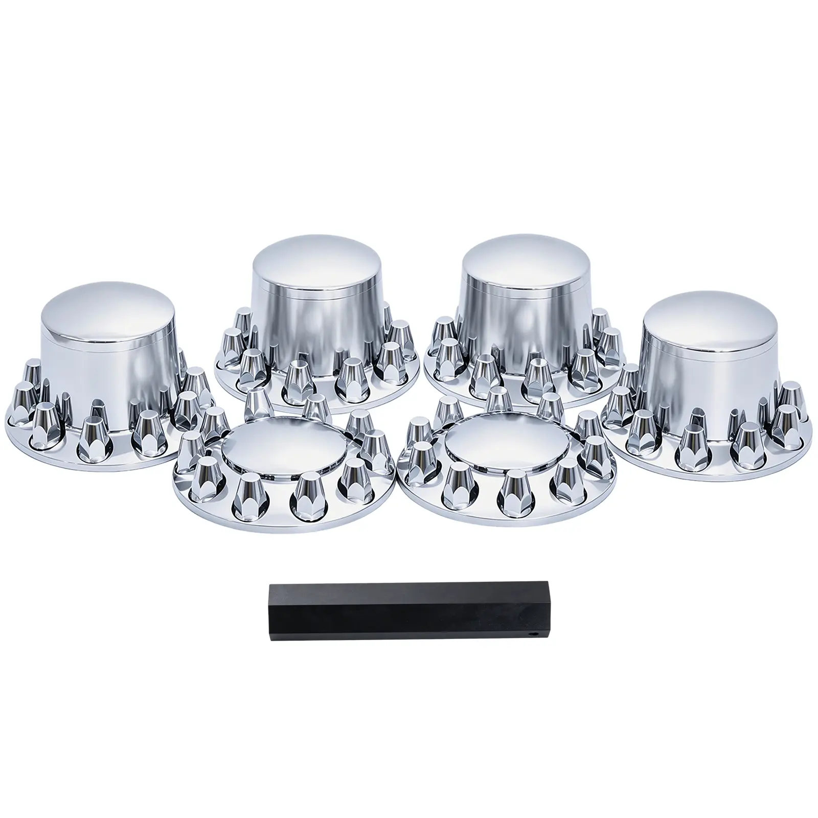 Chrome Wheels Hub Centre Caps Kit - 33mm Threaded Nuts Screw-On Lug Nut Covers, 2 Front & 4 Rear Standard Hubcaps for Semi Trucks, Automotive Replacement Parts with Installation Tool