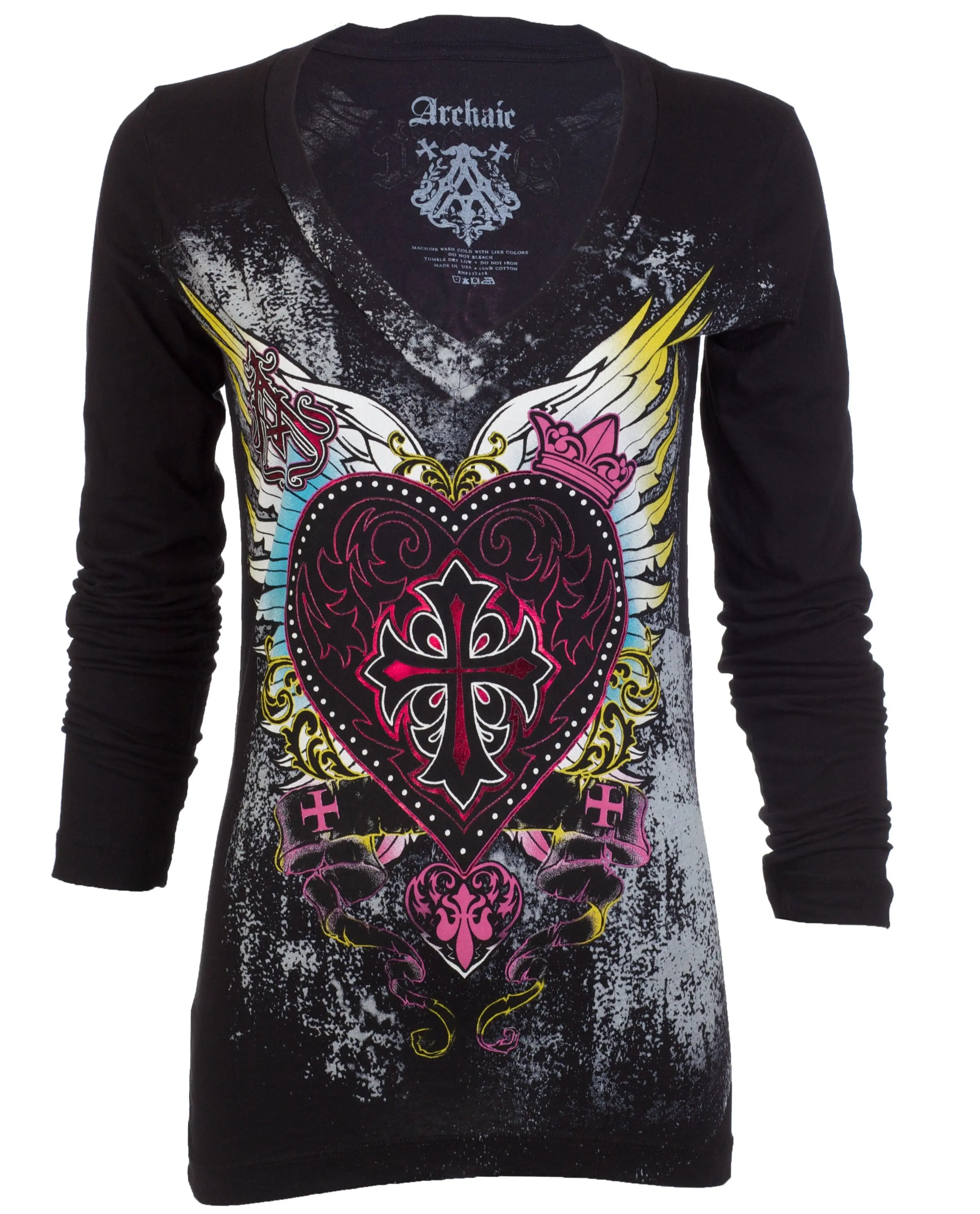 ARCHAIC Women's Darling Graphic T-Shirt, Gothic Dark Aesthetic Casual Top, V-Neck Short Sleeve Cotton Pullover, Graphics, Gothic Style