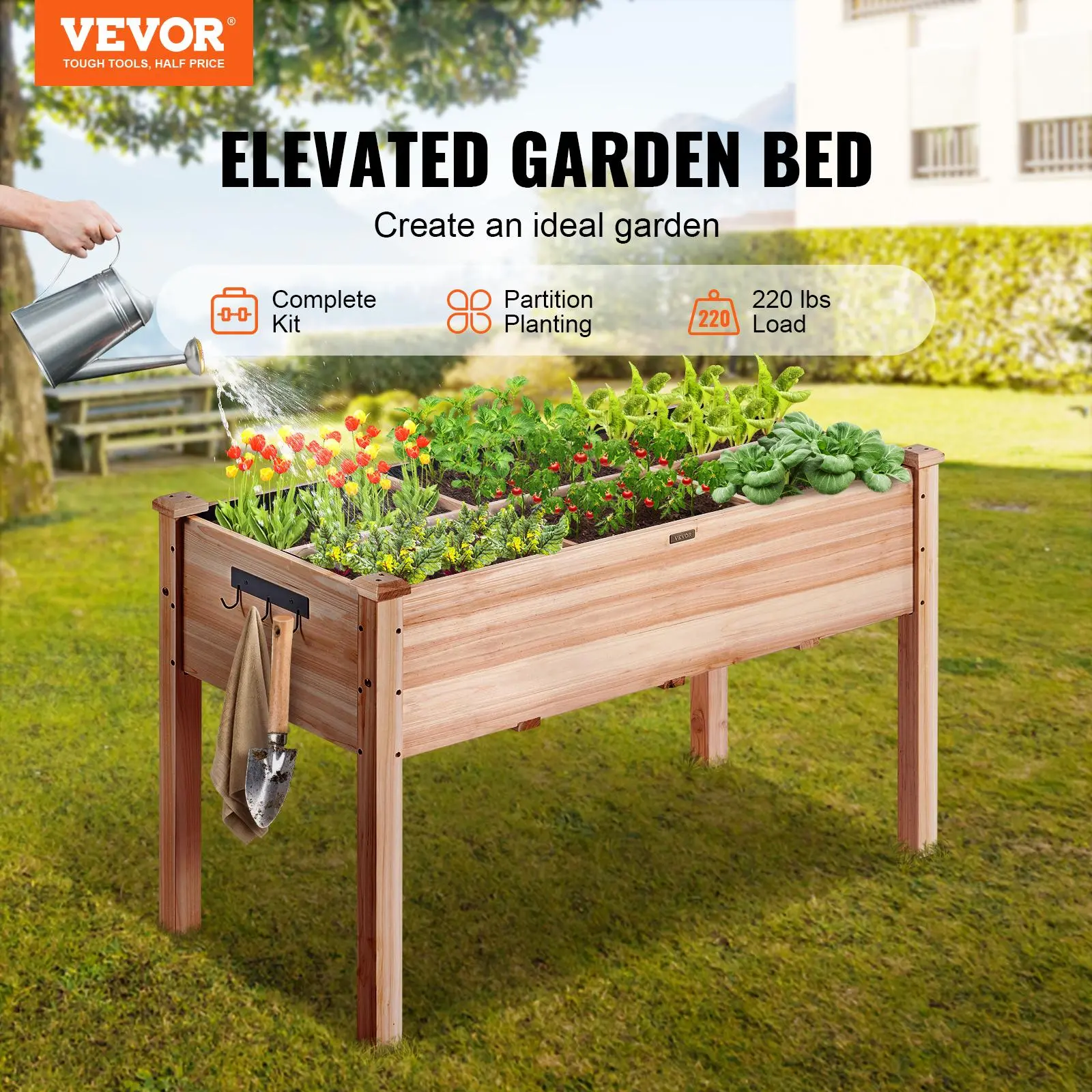 【summerfinds】VEVOR Raised Garden Bed, 3.9 x 1.9 x 2.5 ft Wooden Planter Box, Elevated Outdoor Planting Boxes with Legs, for Growing Flowers/Vegetables/Herbs in Backyard/Garden/Patio/Balcony, Burlywood
