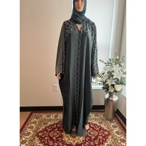 Closed Green Satin Abaya, crafted from luxurious satin fabric