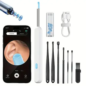 Electric Ear Wax Remover with Camera, Portable Waterproof Ear Cleaning Kit, Rechargeable Ear Wax Removal Tool Set, Includes 6 Ear Spoons