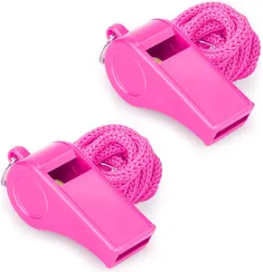 Loud  Whistle with Lanyard  High-Pitched Pink Plastic Whistles for Coaches, Outdoor Safety,  , Party Favors