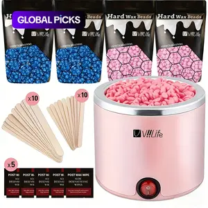 Hard Wax Warmer Kit, Hot Wax Heater, Wax Warmer Machine, 1 Set Wax Warmer & Wax Beads & Wax Sticks & Wax Wipes, Home Waxing Kit, Hair Removal Waxing Kit, Hair Remover Wax for Women and Men, Personal Care Appliances #GLOBAL PICKS