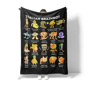 Italian Brainrot Blanket Soft Warm Flannel Blanket Suitable For Sofa Beds Living Rooms Loved By Children And Adults Alike Home Decor Birthday Gifts Party Favors Halloween Blankets Christmas Blankets