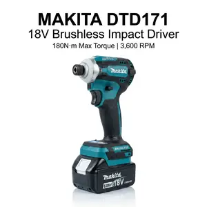 Makita DTD171 18V Brushless Impact Driver With Battery Charger, 450 piece toolset
