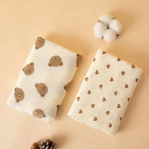 Newborn Baby Cotton Wrap Blanket, Dual Layer Gauze, Breathable Soft Summer Spring, Cute Animal Print Design, Perfect Gift for Young Parents, Bed Linens