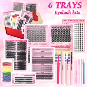 Sparkling Wispy Lash Extensions Gift Set,1 Set DIY Eyelash Extensions Includes Natural to Thick Styles, Color lash Clusters，Self Grafting Curl Cluster Lashes Kit, Volume False Eyelashes， Cosmetic Accessories Gift Set, High Quality Eyelashes