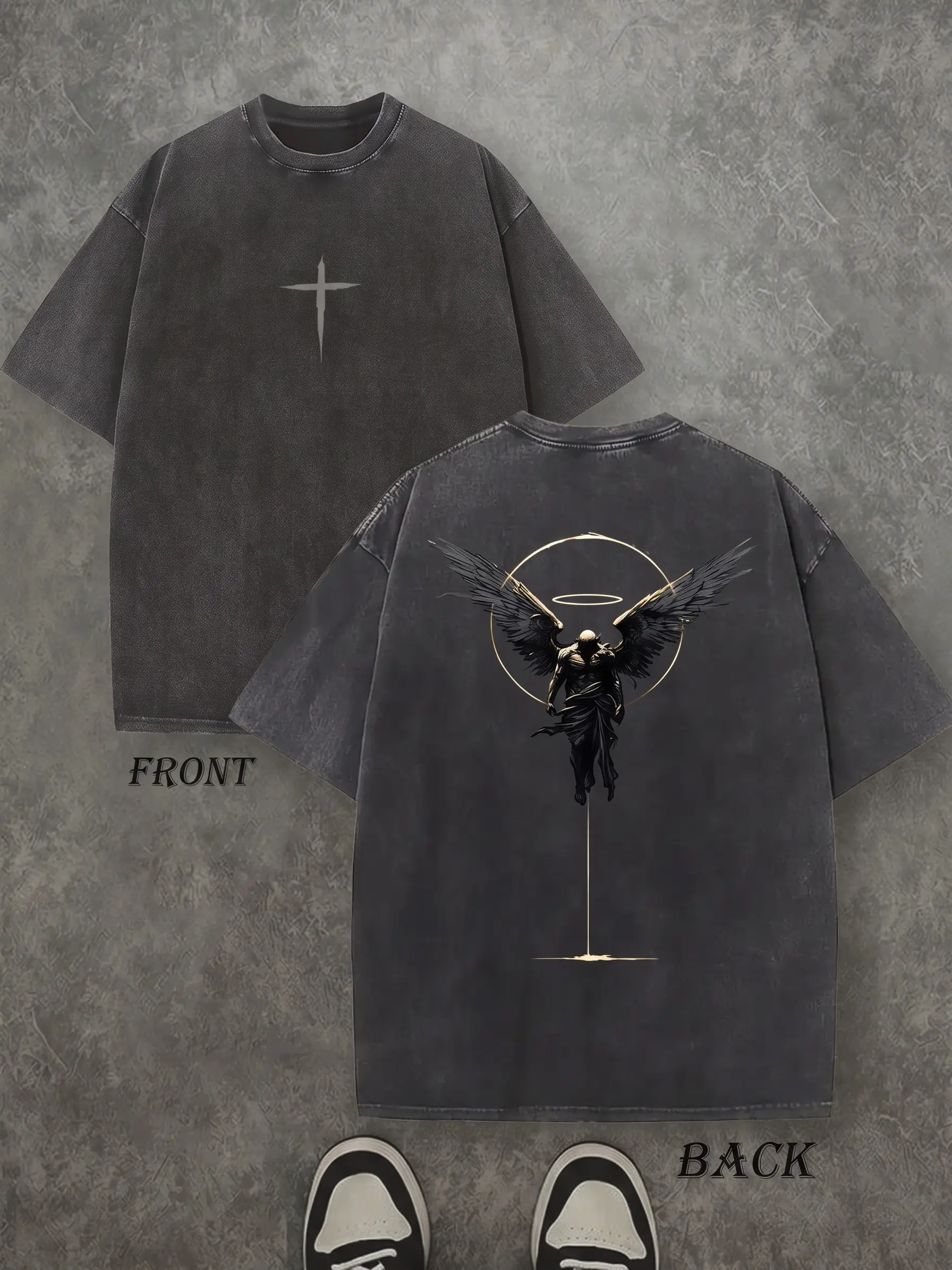 ARCHANGEL OF REPENTANCE T-Shirt Acid Wash Pump Cover Fallen Angel Double Printed Heavy Unisex Crusader Armor Graphic Tee, Vintage Cross Shirt, Medieval Warrior Streetwear, Gothic Faith Oversized Tee，funny graphic tee, men’s trendy t-shirts