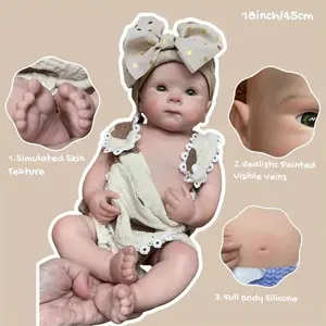 Otarddolls 1PC 18 Inch Open Mouth Bettie Full Body Silicone Girl Doll With Painted Bald 3D Painted Skin Handmade Washable Newborn Doll Ideal Christmas Gifts  For Kids