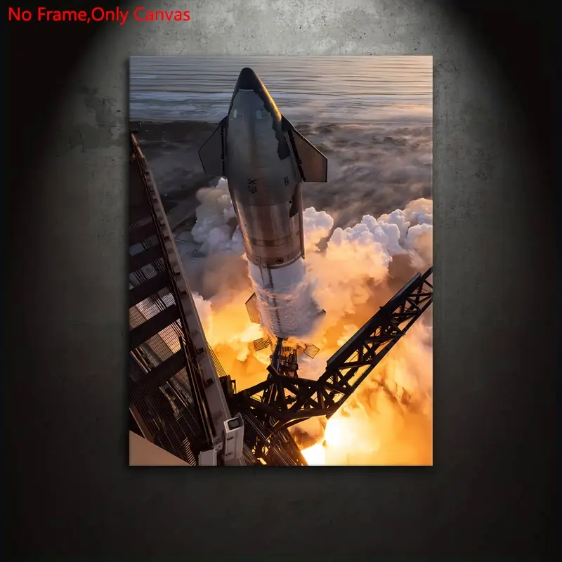 1 Piece/Set Frameless Canvas Painting Print Poster,Classic Realism Science Technology Documentary Epic Futurist Pop Art,Starship spacex Flight,Perfect Gift for Aerospace Fans,Bedroom,Living Room,Kitchen,Mural,Wall Decoration,Room Decor,Wall Picture Decor
