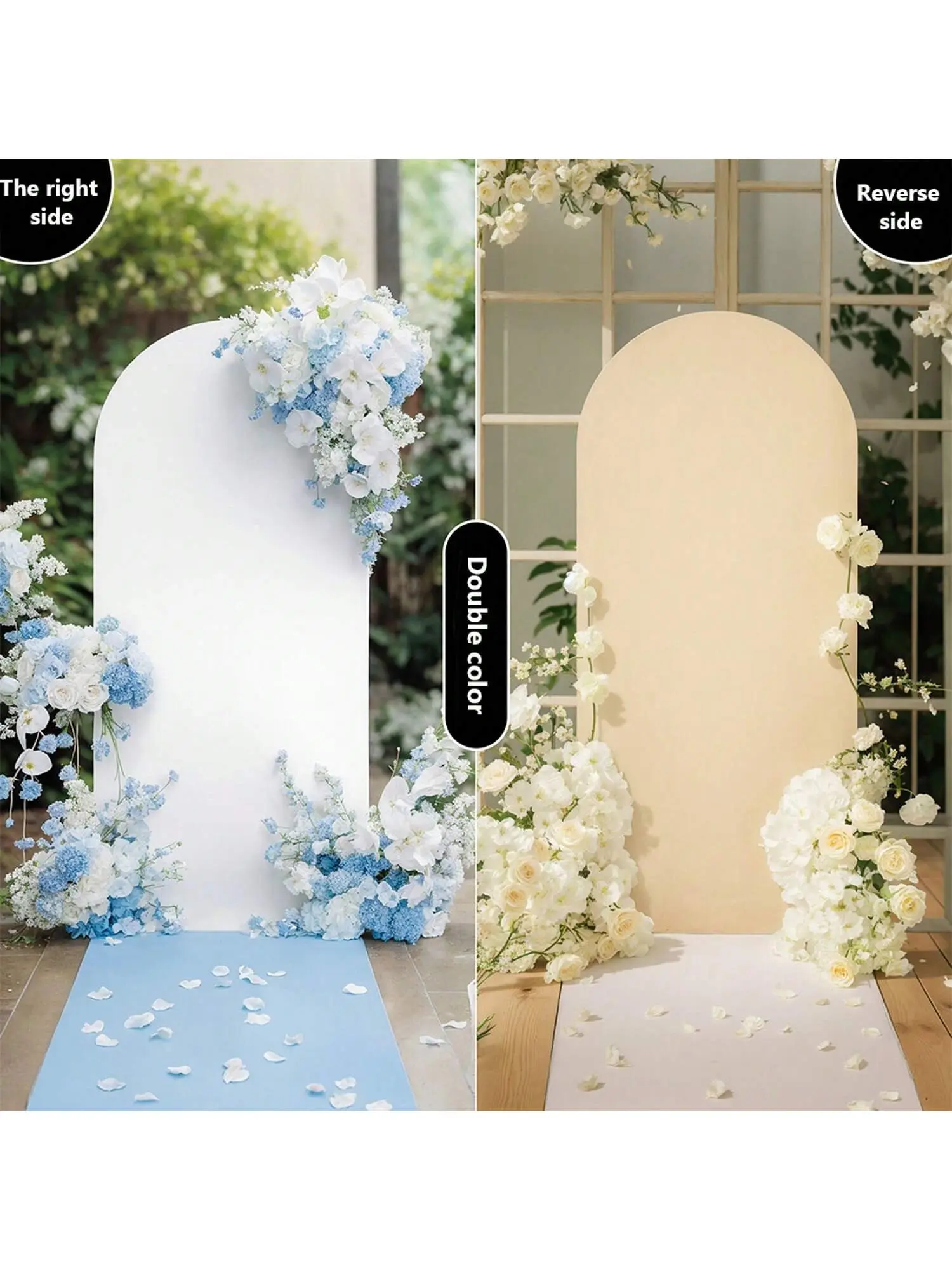 Dual-Sided White & Champagne Round-Top Arch Backdrop Cover, 2.6x6ft (0.8x1.8m) Zippered Base Elastic Fabric Stand Cover, Wrinkle-Resistant Washable Cloth for Wedding, Photo, Party Decoration