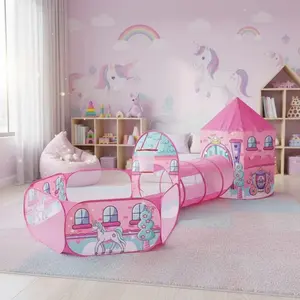 Foldable Kids Play Tent, Mongolian Yurt, Crawl Tunnel & Ball Pit, Fun Patterns, Easy Setup, Portable Outdoor Castle Playhouse, Outdoor Play Equipment, Ideal Gift for Boys Girls, Christmas Halloween Gift, Balls Not Included