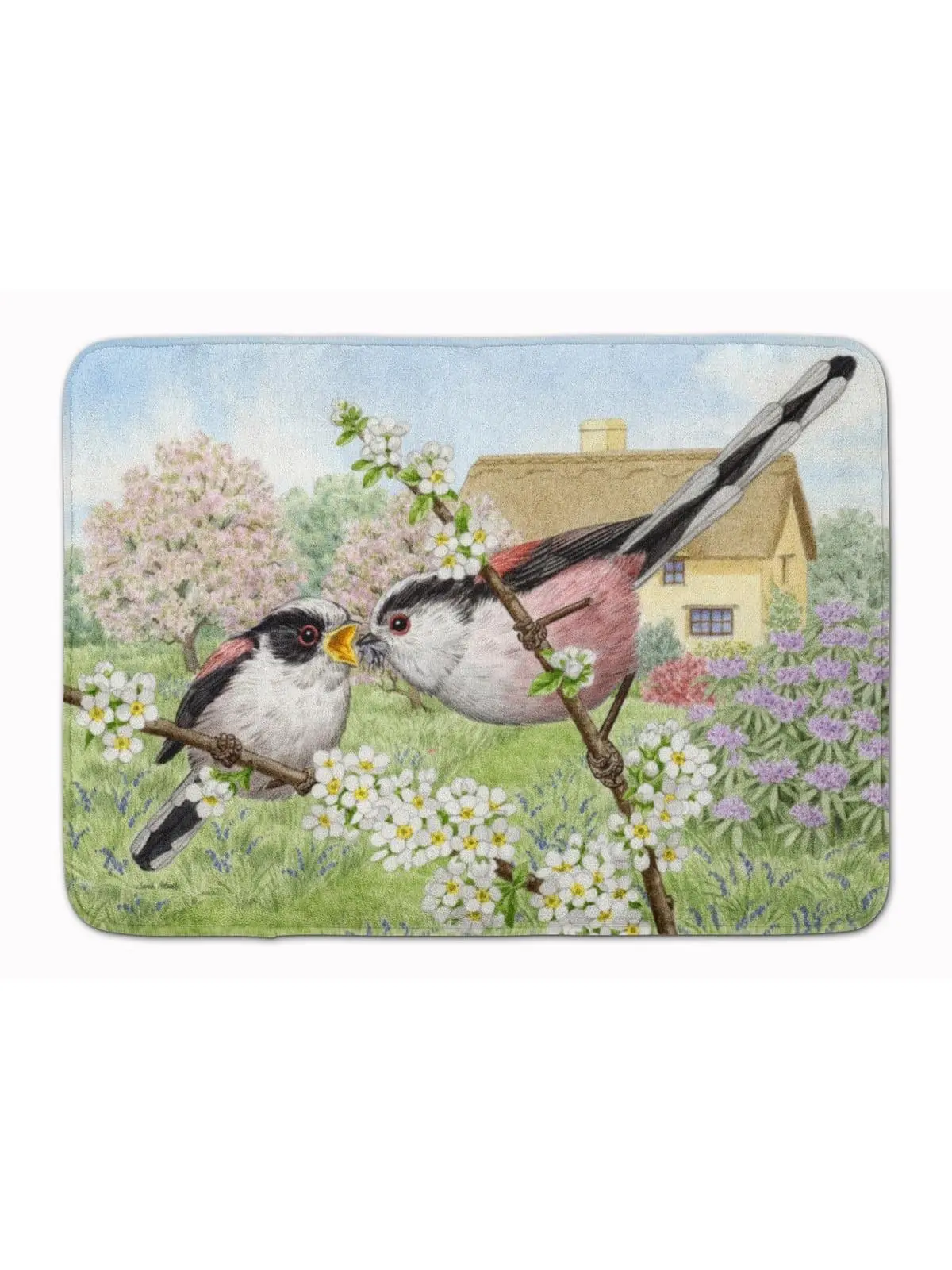Carolines Treasures ASA2200RUG Long-Tailed Tits Print Rug, 19" h x 0.25" w x 27" l, Full-Cushion Memory Foam, Non-Slip, Machine Washable Household Textile Mat