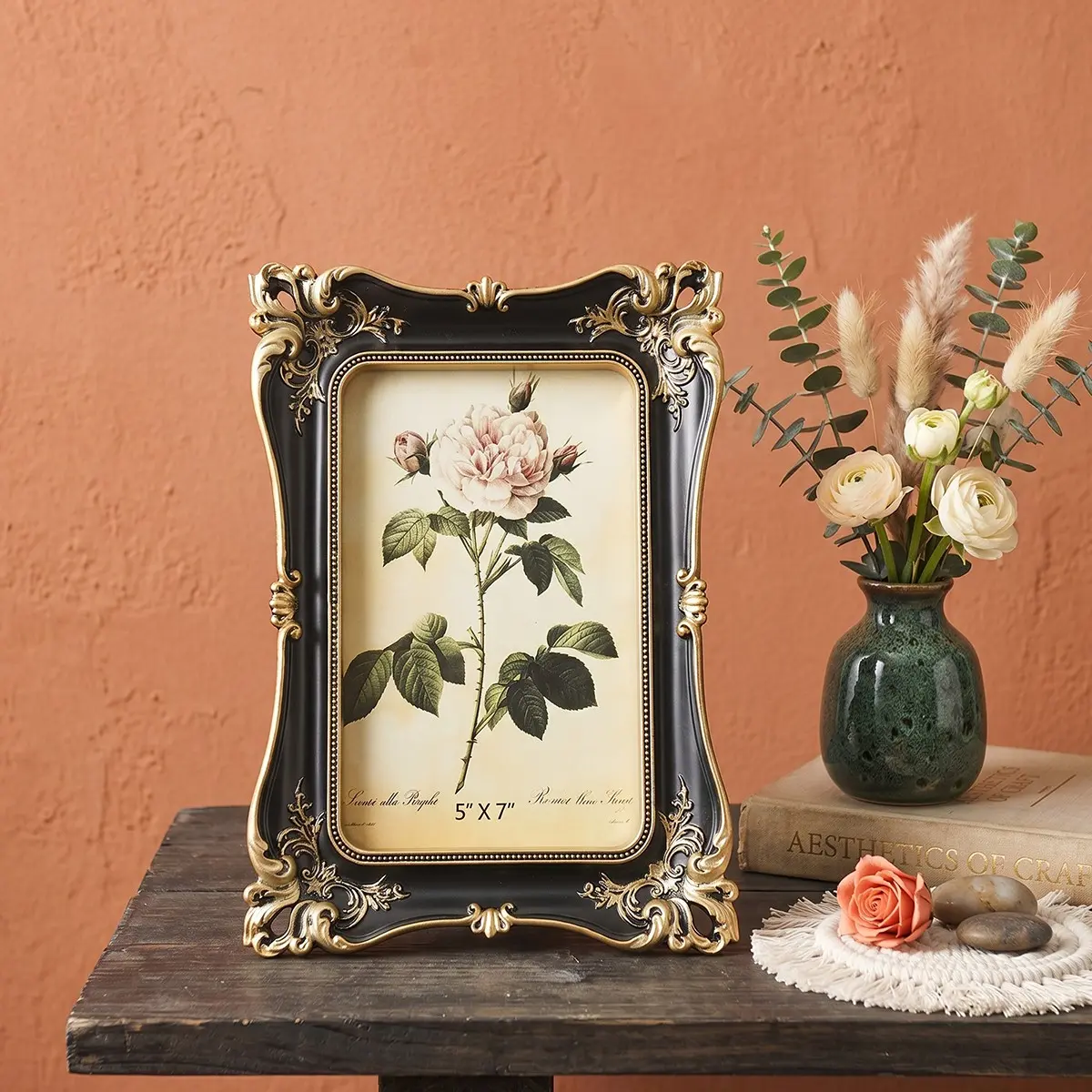 European Vintage 3D Floral Picture Frame, Luxury Gold Design, Resin Carving Craft, Wall & Desktop Decor, Bedroom, Living Room, Entryway, Vintage Picture Frames, Photo Frames, Framed Decor