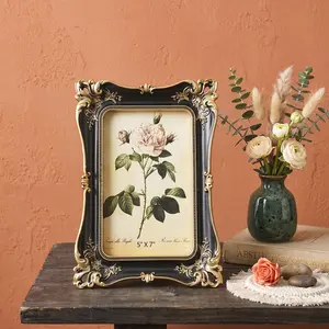 European Vintage 3D Floral Picture Frame, Luxury Gold Design, Resin Carving Craft, Wall & Desktop Decor, Bedroom, Living Room, Entryway, Vintage Picture Frames