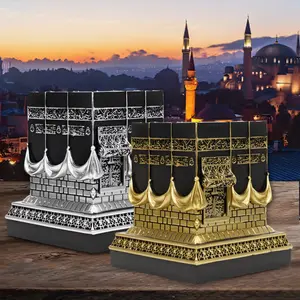 Elegant Gold Kaaba Replica Model, Arabic Islamic House Statue, Resin Sculpture for Office Display, Hajj and Umrah Souvenir, Durable Resin Religious Home Decor, Religious Architecture Calligraphy