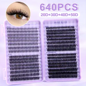 640 Piece Cluster Lash Set 20D+30D+40D+50D, DIY Natural Look & Ultra Soft & Lightweight, Mixed Lengths 8-16mm, Reusable for Beginners