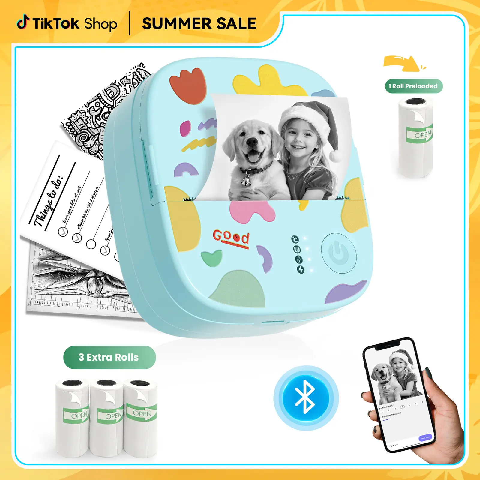 XenGro Mini Printer Bluetooth included 3 Roll label Thermal Pocket Printer,Inkless Small printer B&W Printing Only for Photos, Study Notes, Lists,Memos, Journals Printing Machine Sticky Label, Birthday Gifts for Kids Green back to school Summer Sale