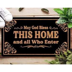 Bless This Home and All Who Enter Christian Funny Doormat Welcome Doormats with Non-Slip PVC Backing Indoor Outdoor Mats for Home & Office Black Door Mat with Door mat 30" x17