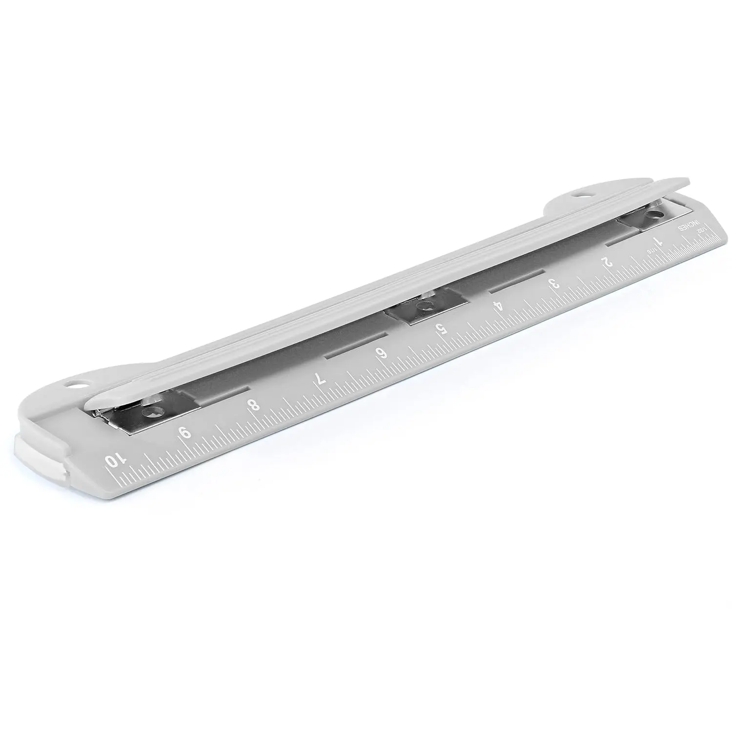 3 Hole Punch Grey, Portable Hole Puncher for 3 Ring Binder, 3 Sheets Capacity, Removable Chip Tray, 10" Ruler for School, Office, Also  in Purple, Blue, Green, Red, Pink, 1 count-by