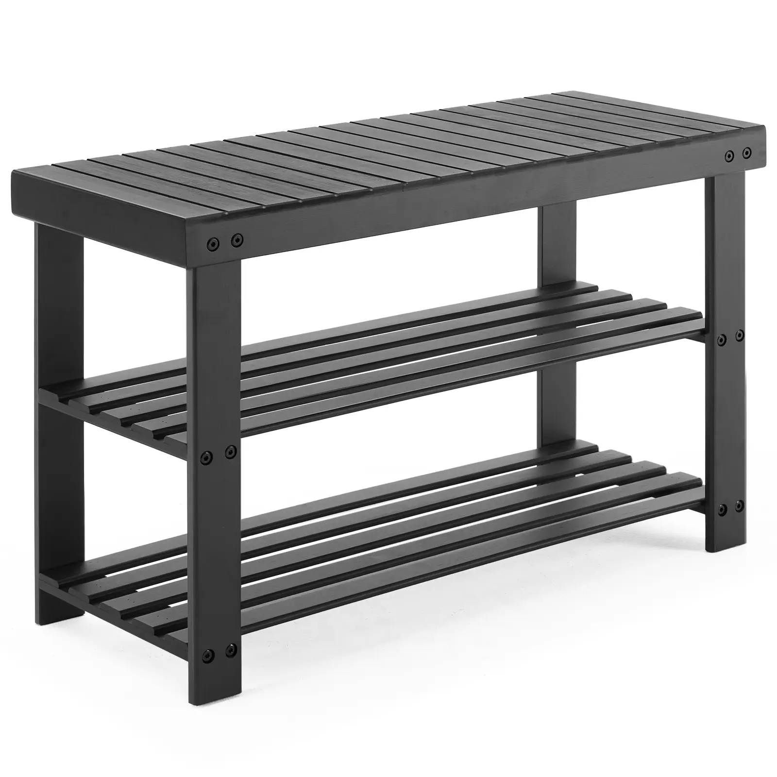3-Tier Bamboo Wood Shoe Rack Organizer, Durable Rectangle Entryway Storage Bench, 286 lb Weight Capacity, Suitable for Entryway, Bedroom