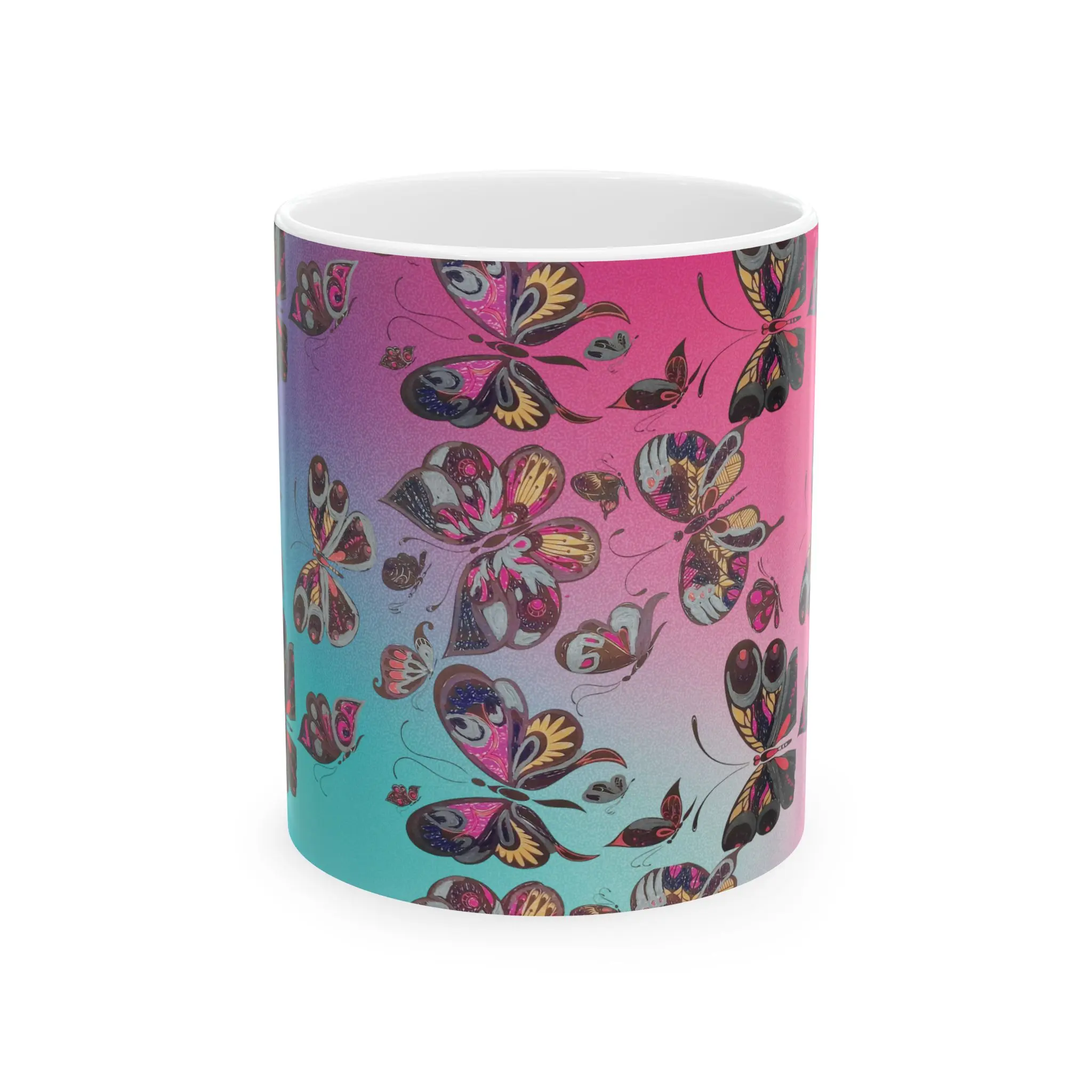 Glossy Finish Reusable Ceramic Butterfly Print Coffee Mug - 11oz, 15oz Microwave Safe Artful Design Cup, Vibrant Floral Kitchen Drinkware
