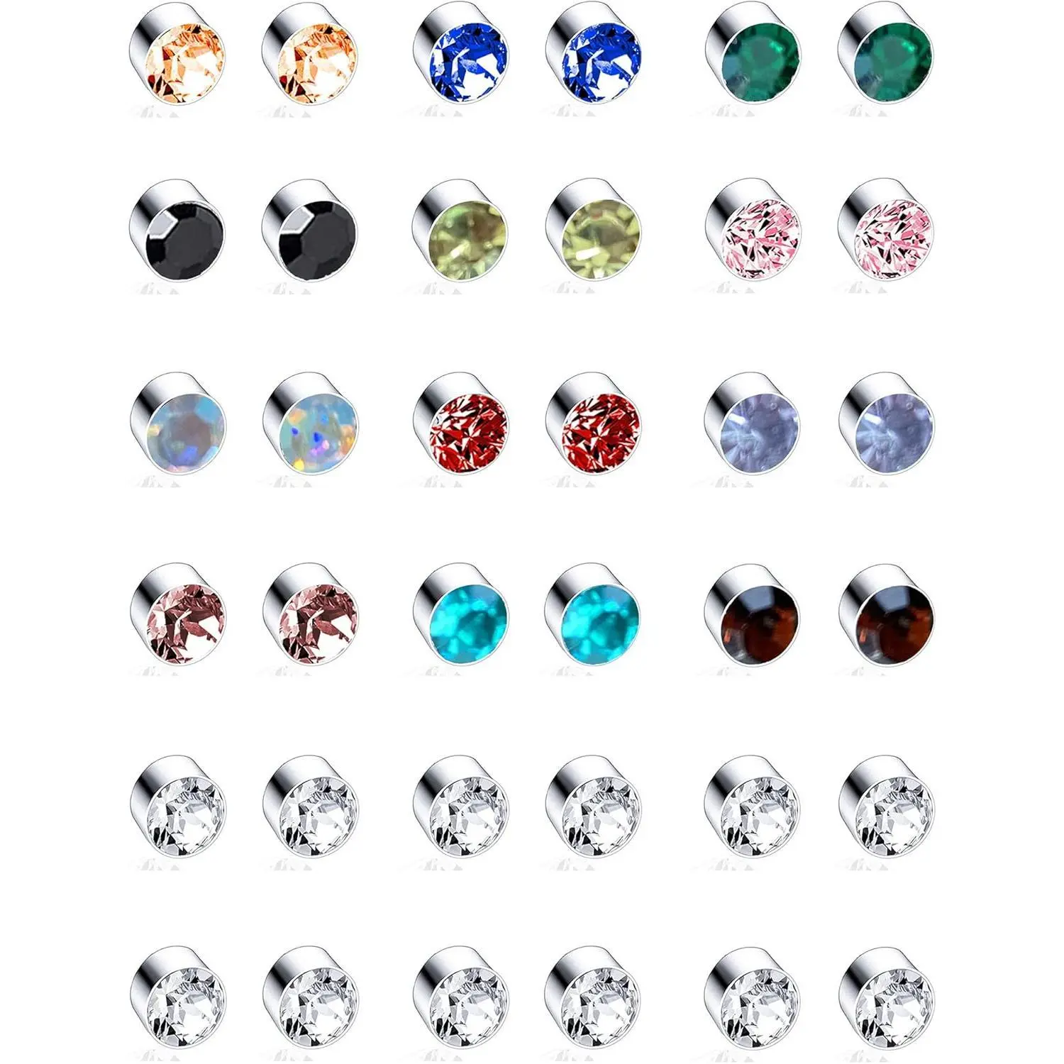 18 Pairs Magnetic stud Earrings Colors CZ Earrings Set Fake Earring Jewelry Clip on No Piercing Earrings Studs for Women Men 4MM 6MM