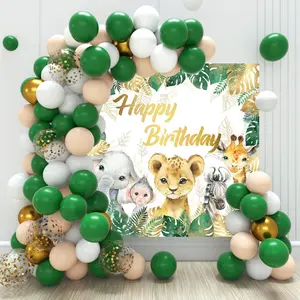 Jungle Animal Party Background Balloon Set Wild One 1st Happy Birthday Party Decoration Baby Shower Safari Photo Backdrop