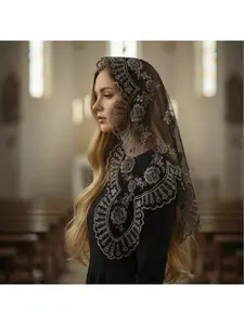 New boutique embroidered religious prayer church lace embroidered flower headscarf