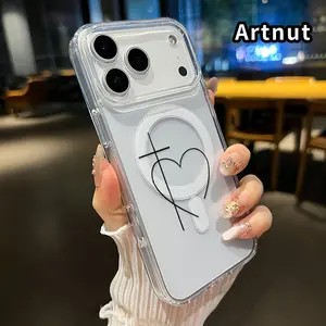 Magnetic Case for iPhone 17 Pro Max Air Promax Cross and Heart Pattern Printed Acrylic Hard Back Soft Silicone Edge Water-resistant Smartphone Cover for Boy