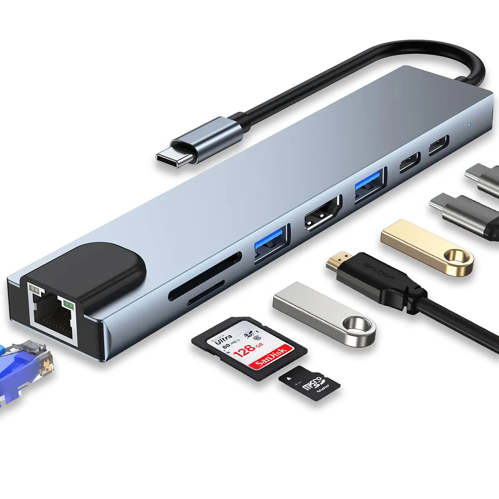 USB C HUB, 8 in 1 USB C Adapter with 4K HDMI, 100W PD, USB C Port, USB 3.0, RJ45 Ethernet, SD/TF Card Reader, Docking Station Compatible with MacBook Pro/Air USB C Laptops and Other Type C Devices #SummerVibes