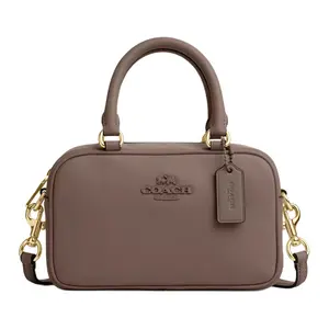 Coach Satchel 19 Logo Zipper Leather Bowling Bag Unisex Small Dark Stone