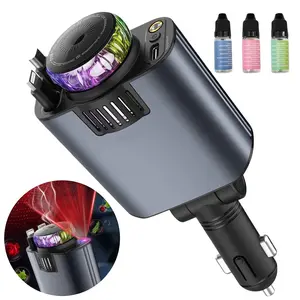 5 in 1 Retractable Car Charger with Air Freshener, LED Red Starry Sky Projector and Car Fragrance Diffuser Set, 45W Type-C USB C Fast Charging Car Accessories Adapter, USB-C Port, For 12V/24V DC Car SUV Truck Pickup, for iPhone 17 16 15 14 Pro Max Samsung