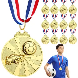 12 Pack Soccer Medals for Teens and Adults, 1st Place Medals Metal Gold Award Medal with Neck Ribbon, Participation Medal for Sports Competitions Celebration and Soccer Party Favors, 2 inch