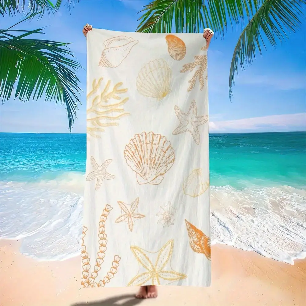 1 Large Microfiber Beach Towel, Quick Dry Towels For Travel, Lightweight, Sandproof, Quick-Drying, Absorbent with Tropical Shell and Starfish Patterns, Portable, Foldable, Suitable for Travel, Swimming Pool, Poolside Accessories