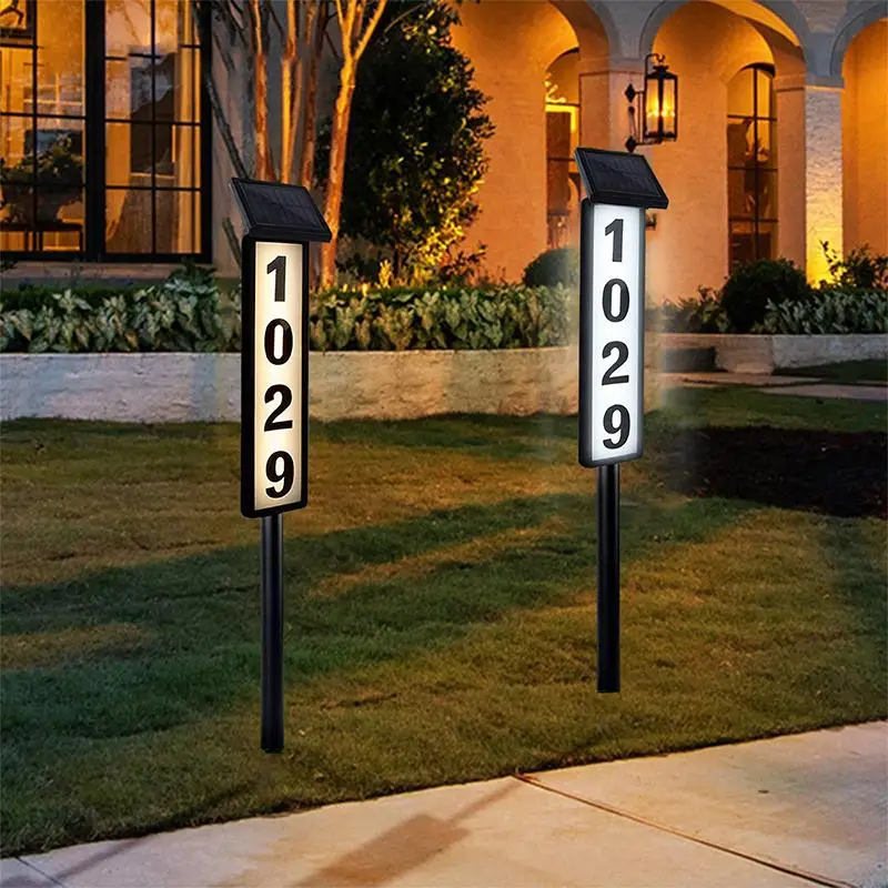 Solar Powered House Address Number Sign Light, LED Outdoor Address Plaque Light, Outdoor Lighting for Home Yard Garden House, Men Gifts