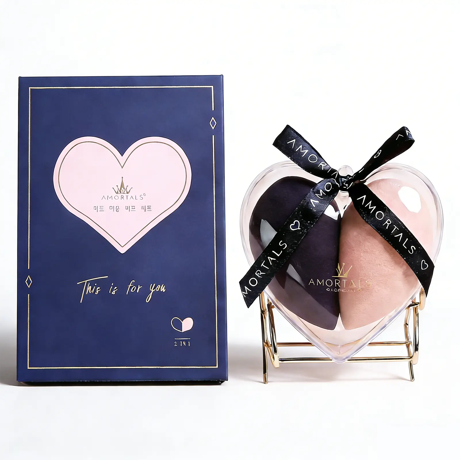 AMORTALS Joyful Beauty Makeup Sponge Set - 2-Piece Ultra-Soft Skin-Friendly Material for Foundation Concealer & Blush, Smart Shape Design for Precise Application, Compact Travel-Friendly