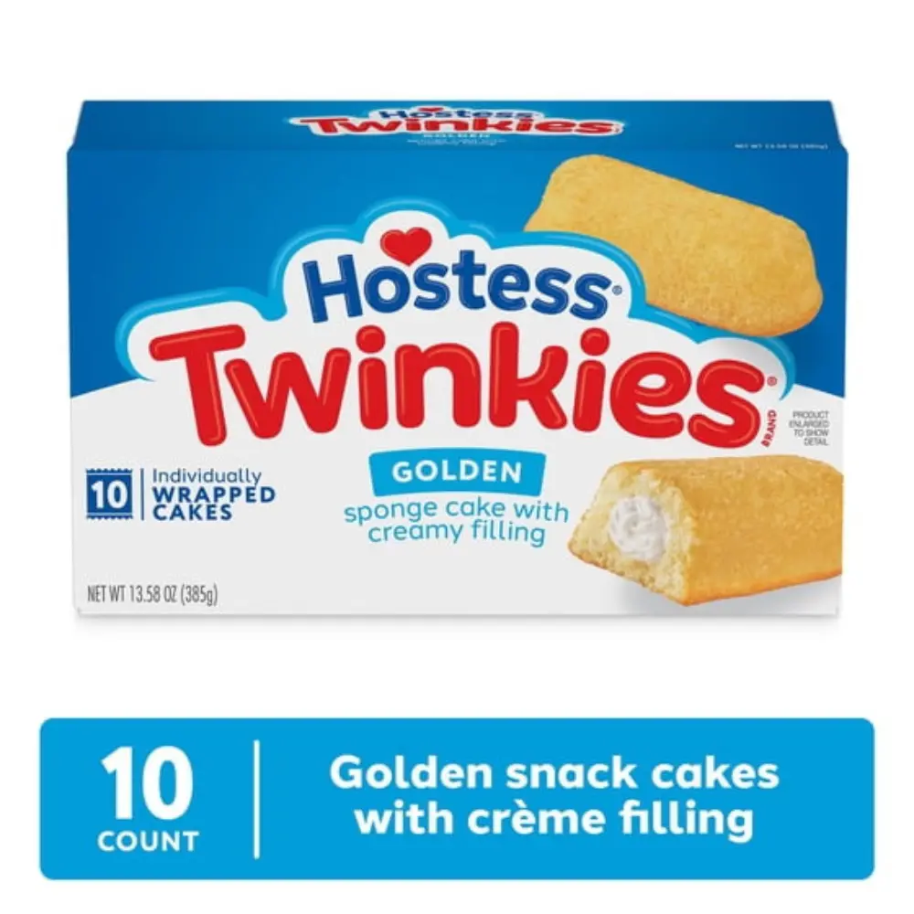 Hostess Twinkies Snack Cakes, Golden Sponge Cake with Crème Filling, 13.58 oz Box (10 Count)