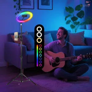 12in LED Selfie Circle Light, Ring Light with Stand, Max 43inch/110cm Tripod Stand, 2 Holders for Phone,  5000K Color Temperature for Live Streaming, Barber, Makeup, YouTube, Tiktok#christmas vlog Adjustable RGB Set#Mother's Day Gift