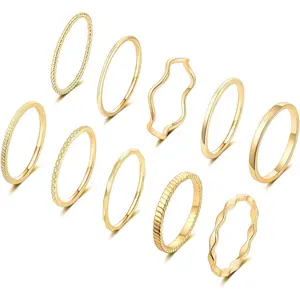 10 count 1-2mm 18K  Plated Simple Rings for Women Band Knuckle Stacking Midi Rings Elegant Classic Minimalist Rings Comfort Fit
