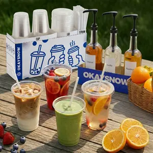 50 Pack 12–24oz Clear PET Cups with Lids & Straws | BPA-Free Iced Coffee & Party Cups Bulk Set