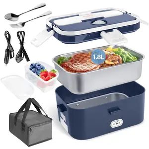 Electric Lunch Box - 1.8L, Leakproof, Portable Heated Lunch Box, SS Container, Insulated Car Truck Work Carry, 12/24/110V Durable Bento Box Fork Tableware Steel