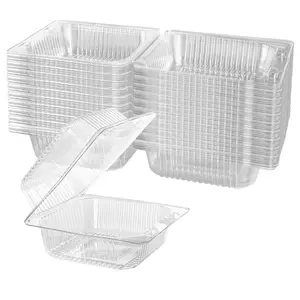 50 Count Clear Plastic Hinged Take Out Containers Clamshell Takeout Tray Food Clamshell Containers Outside Diameter 5.3 x 4.7 inch for Dessert, Snacksetc, Cakes Slice, Cookies, Salads