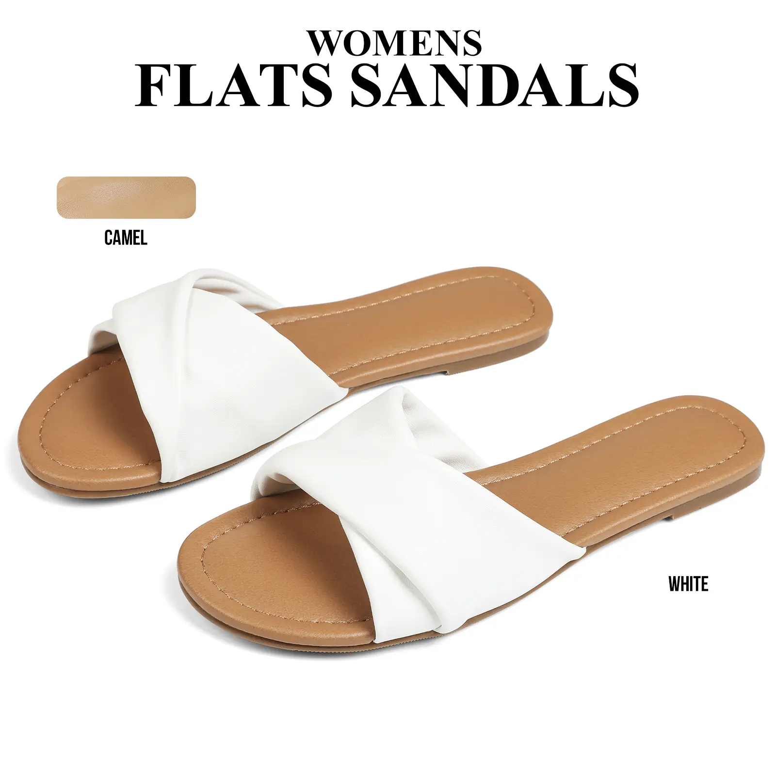 CYNLLIO Womens Flats Fashionable Flat Sandals Open Toe Comfy Breathable Slides Slip On Party Outdoor Work Casual Beach Vacation Summer Sandal Shoes