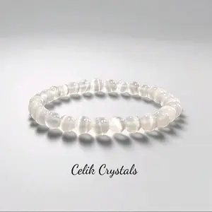 Selenite Bracelet Natural Stones 8mm High Grade Unisex Healing Bracelet Handmade for Mental Clarity & Protection Energy Crystal Jewelry