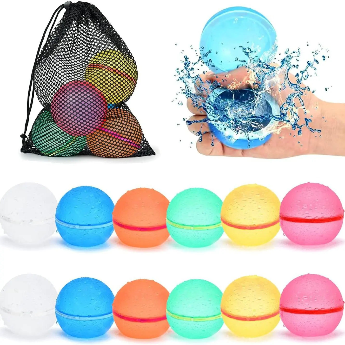 8 Pcs Reusable Magnetic Silicone Water Balls, Refillable Water Bomb Kids Outdoor Summer Water Fight Game Toy, Pool Beach Party Favor Gift