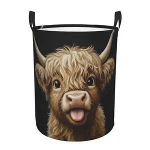 Highland Cow Foldable Laundry Basket with Cute Scottish Cow Pattern - Portable Round Hamper Suitable for Bathroom, Closet, Bedside Storage - Organizer Bin for & s, Laundry Baskets