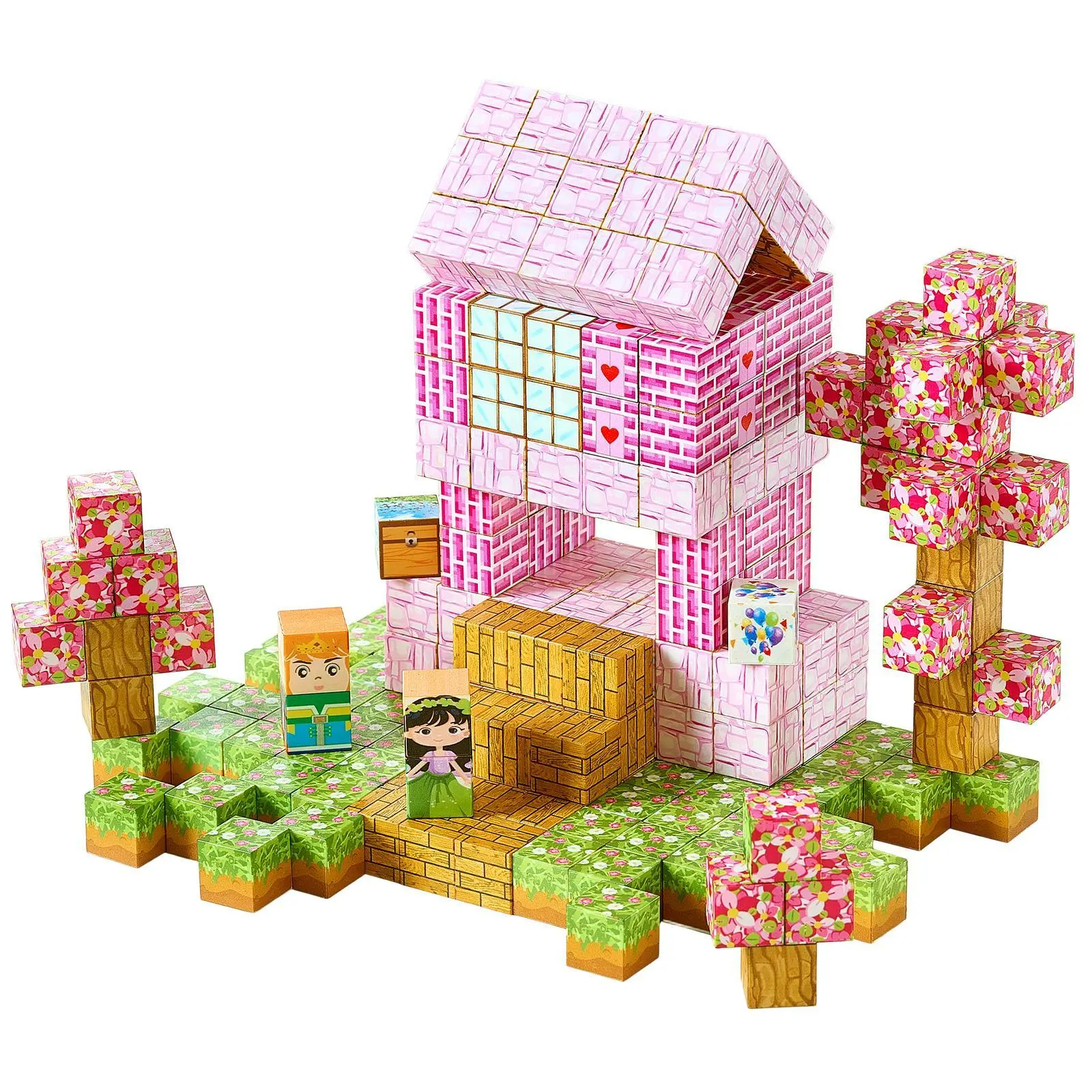 【SummerFinds】VEVOR 100 PCS Colorful Magnetic Model Building Kits Princess Castle Block Set, Dual-Sided Themes, Easy Storage, Open-Ended Play, DIY, Built Not Bought, STEM Montessori Sensory Toys for 3+ to 6-Year-Old Kids, Christmas Birthday Gift