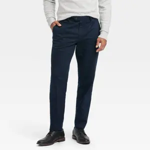 Men's Extended Tab Slim Fit Trousers - Goodfellow & Co Navy Blue 28x30: Cotton-Spandex Blend, Tapered Leg, Machine Washable