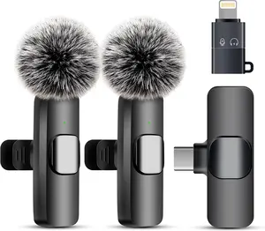 Wireless Microphone for iPhone iPad and Android Phone, 2 Pack Wireless Lavalier Lapel Mic with Noise Reduction, Plug and Play Mini Microphone for Video Recording Interview Podcast